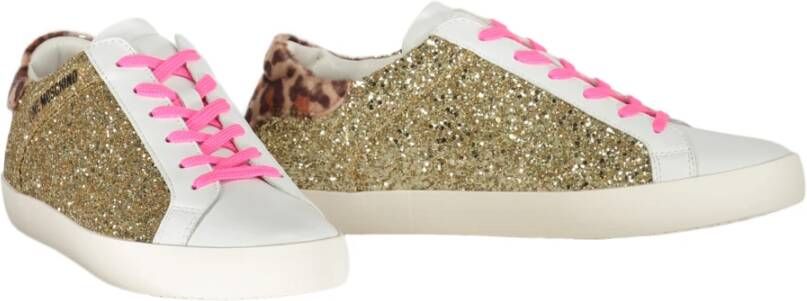 Love Moschino Glitter Low-Top Sneakers met Leren Inzetstukken Multicolor Dames