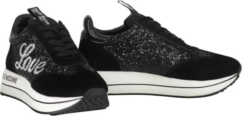 Love Moschino Glitter Low-Top Sneakers met Suede Inserts Black Dames