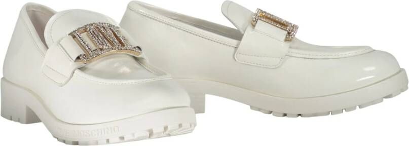 Love Moschino Goudkleurige Metalen Detail Leren Loafers White Dames