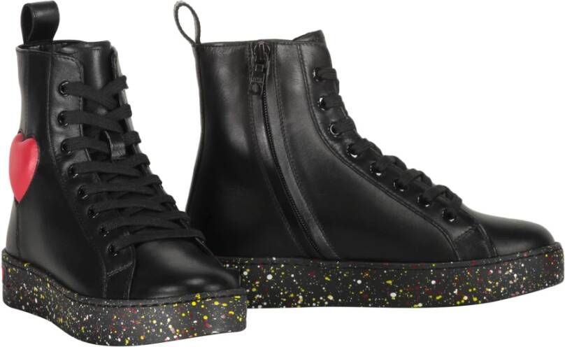 Love Moschino Hoge leren sneakers met zijrits Black Dames