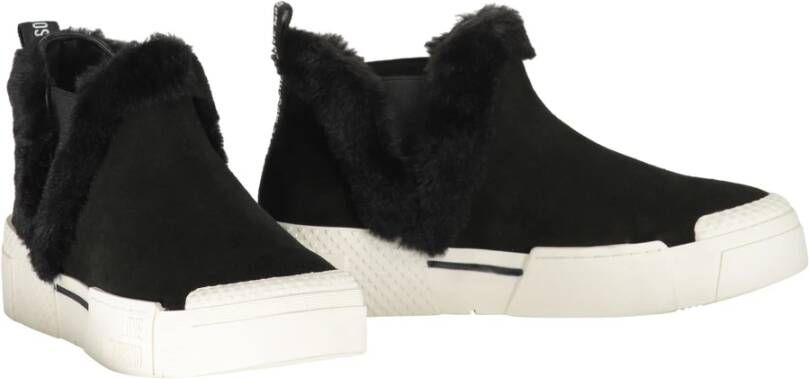 Love Moschino Hoge suède sneakers met bontdetails Black Dames