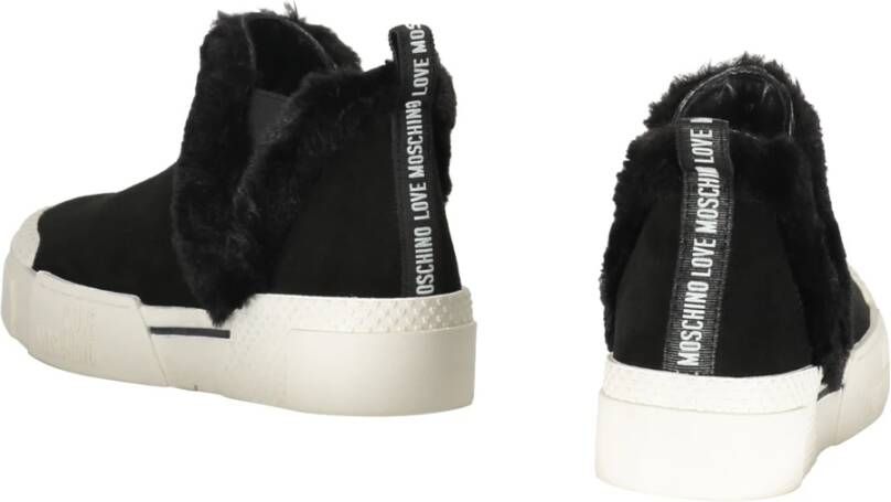 Love Moschino Hoge suède sneakers met bontdetails Black Dames