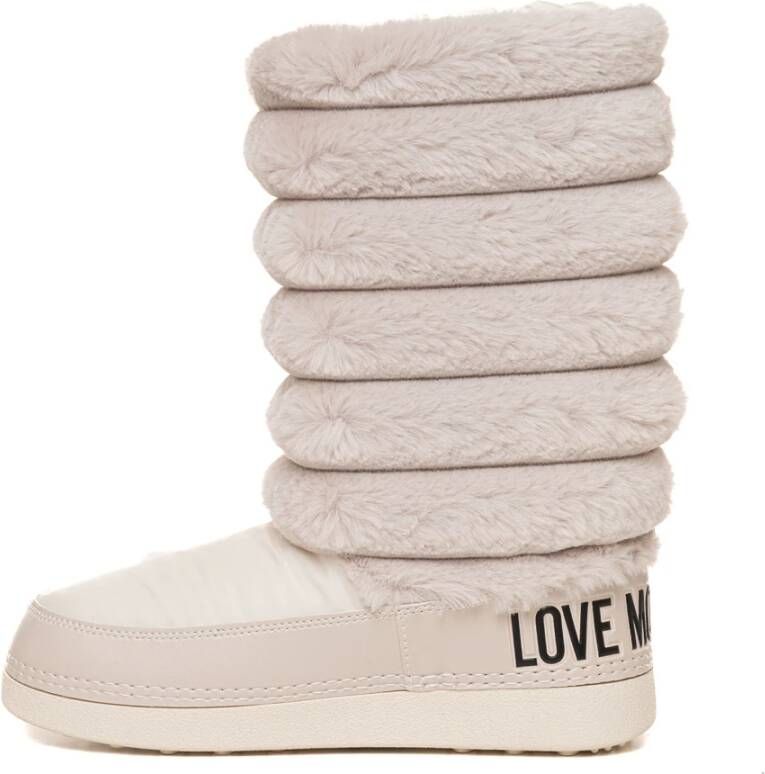 Love Moschino Imitatiebont Gewatteerde Trekkoordlaarzen White Dames