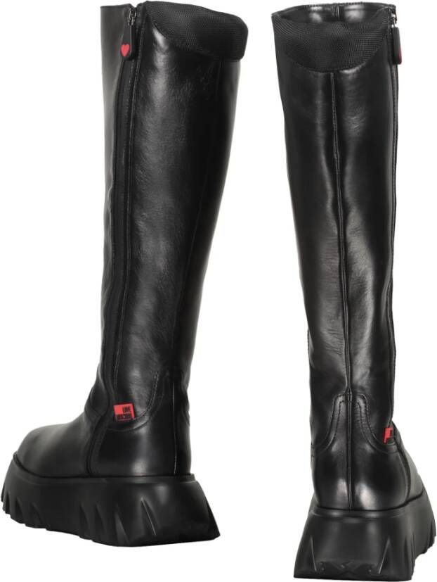 Love Moschino Leren knie-laarzen met platform Black Dames