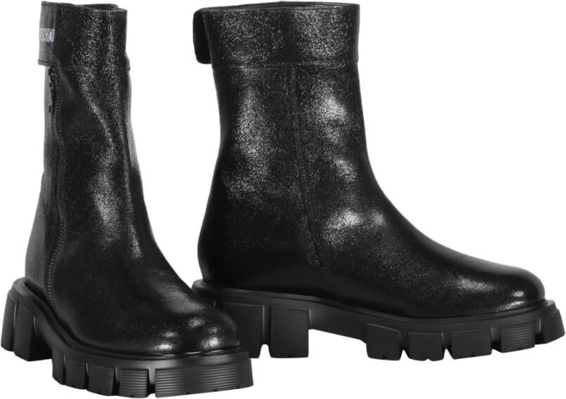 Love Moschino Leren Logo Detail Booties Black Dames