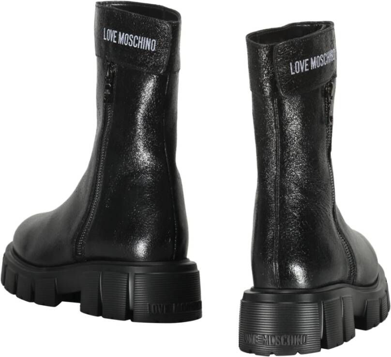 Love Moschino Leren Logo Detail Booties Black Dames