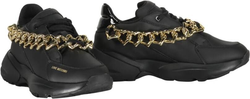 Love Moschino Leren Sneakers met Kettingdetail Black Dames