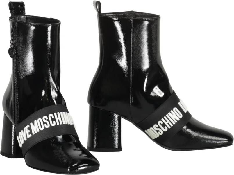 Love Moschino Logo Band Leren Blokhak Laarzen Black Dames