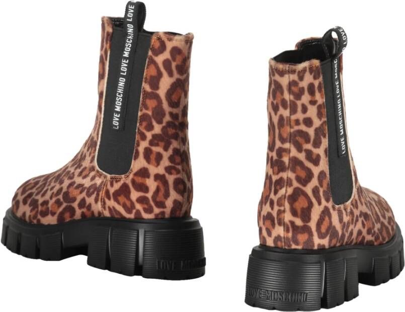 Love Moschino Luipaardprint Enkellaarzen met Elastische Inzetstukken Brown Dames