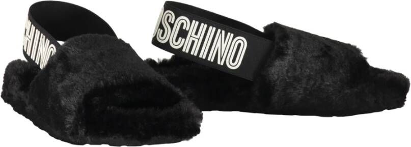 Love Moschino Platte sandalen met nepbont en logodetail Black Dames