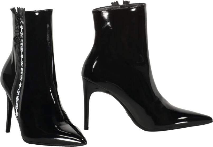 Love Moschino Puntige Neus Stiletto Hak Leren Laarzen Black Dames