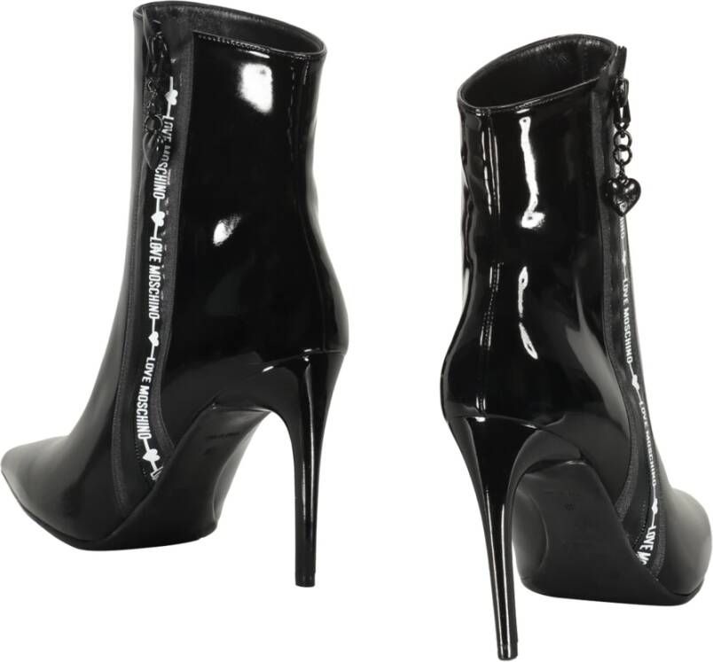 Love Moschino Puntige Neus Stiletto Hak Leren Laarzen Black Dames