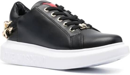 Love Moschino Zwarte Leren Sneakers voor Vrouwen Black Dames