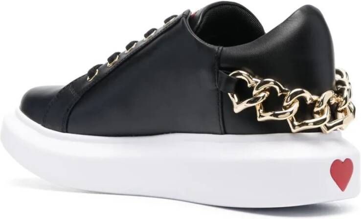 Love Moschino Zwarte Leren Sneakers voor Vrouwen Black Dames