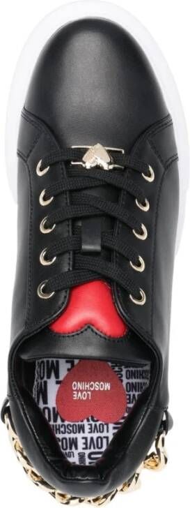 Love Moschino Zwarte Leren Sneakers voor Vrouwen Black Dames