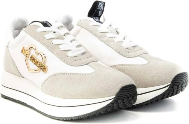 Love Moschino Vetersneakers met Metalen Hartdetail Wit Dames