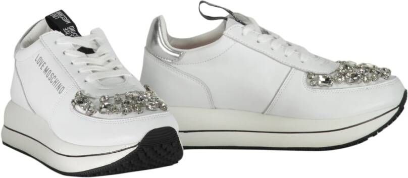 Love Moschino Stenen versierde leren sneakers White Dames