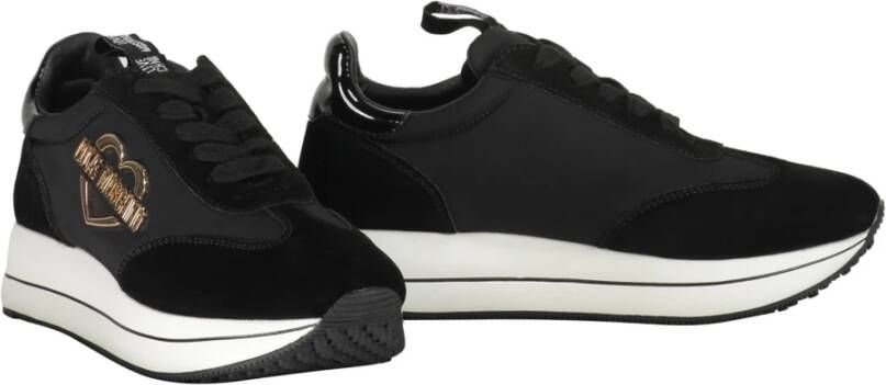 Love Moschino Suede Low-top Sneakers met Logo Detail Black Dames