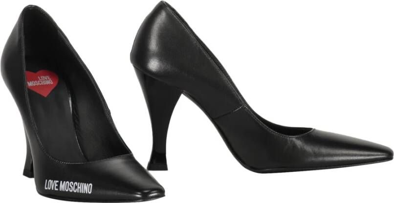 Love Moschino Vierkante Neus Leren Pumps Gebogen Hakken Black Dames