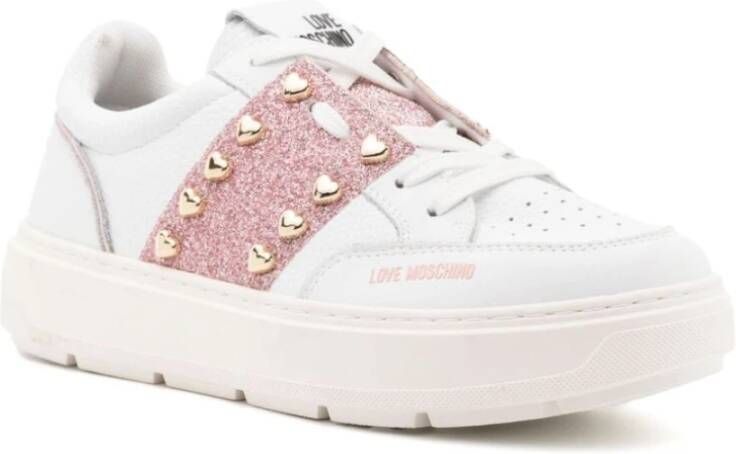 Love Moschino Witte platte schoenen met glitterdetail White Dames