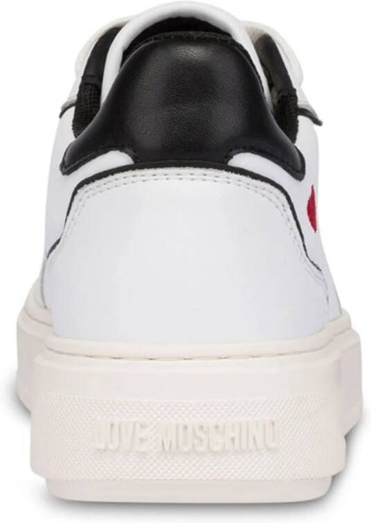 Love Moschino Witte platte schoenen met logo hart White Dames