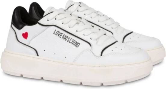 Love Moschino Witte platte schoenen met logo hart White Dames