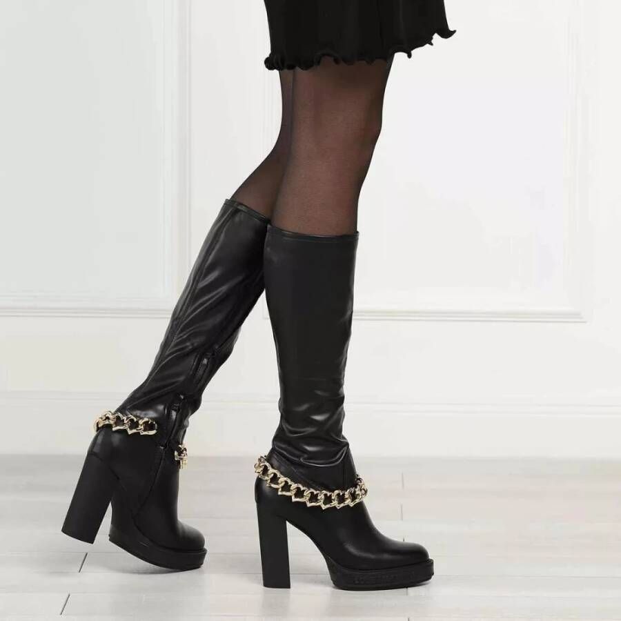 Love Moschino Zwarte Leren Hoge Hak Laarzen Black Dames