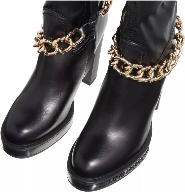 Love Moschino Zwarte Leren Hoge Hak Laarzen Black Dames