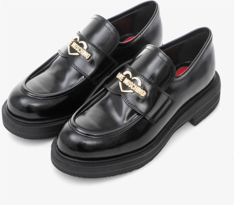 Love Moschino Zwarte Leren Loafers voor Vrouwen Black Dames