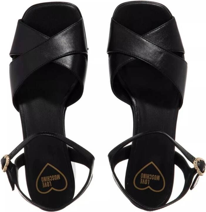 Love Moschino Zwarte Leren Logo Sandalen Black Dames