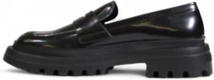 Love Moschino Zwarte leren mocassin met rubberen zool Black Dames