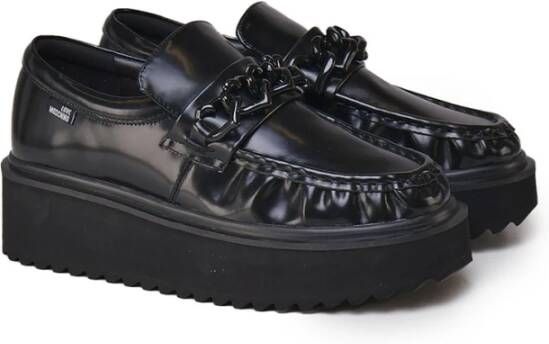 Love Moschino Zwarte leren sneakers met rubberen hak Black Dames