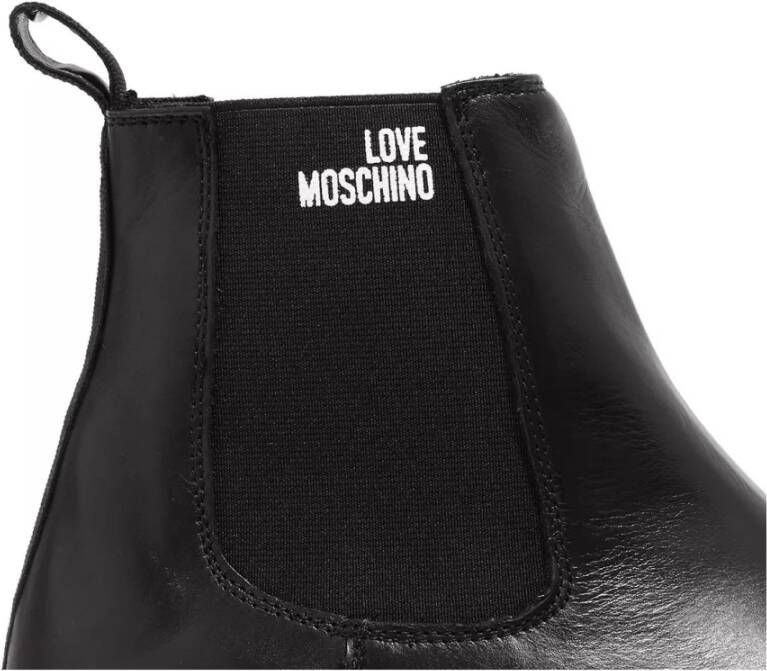 Love Moschino Zwarte Leren Sneakers met Rubberen Zool Black Dames