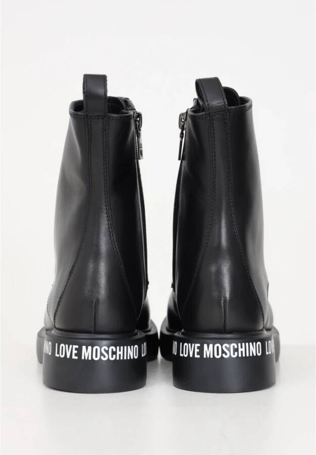 Love Moschino Zwarte Logo Print High-Top Laarzen Black Dames