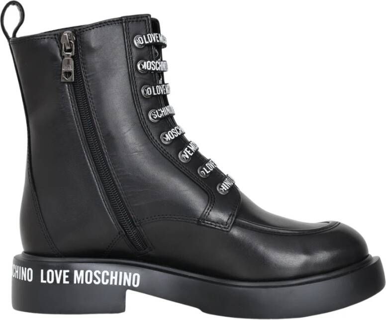 Love Moschino Zwarte Logo Print High-Top Laarzen Black Dames