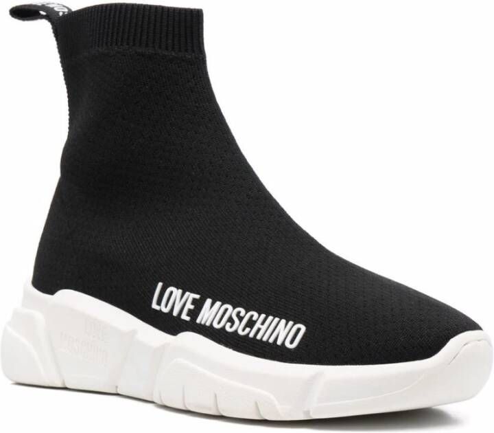 Love Moschino Zwarte platte schoenen met logodetail Black Dames