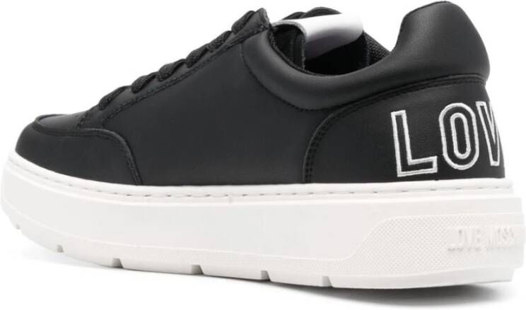 Love Moschino Zwarte platte schoenen met logodetail Black Dames