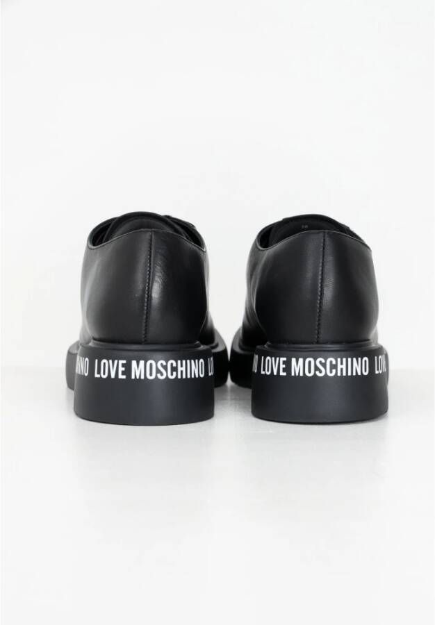 Love Moschino Zwarte platte schoenen met logoveters Black Dames