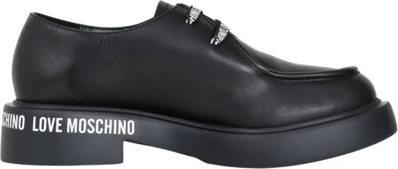 Love Moschino Zwarte platte schoenen met logoveters Black Dames