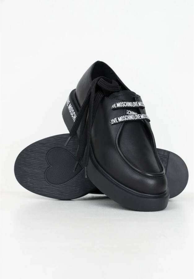 Love Moschino Zwarte platte schoenen met logoveters Black Dames