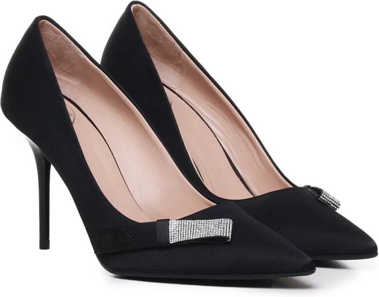 Love Moschino Zwarte Satijnen Platte Schoenen met Fettuccine Decoratie Black Dames