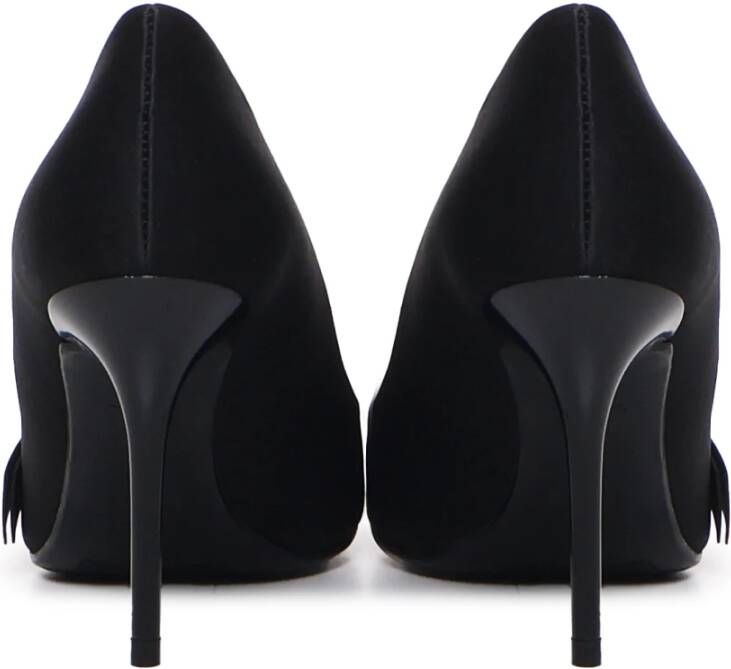 Love Moschino Zwarte Satijnen Platte Schoenen met Fettuccine Decoratie Black Dames