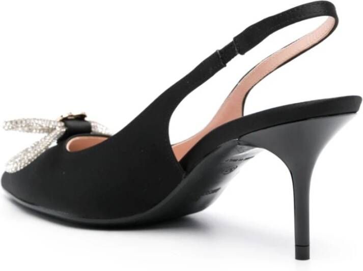 Love Moschino Zwarte Satijnen Slingback Schoenen met Kristalstrik Black Dames