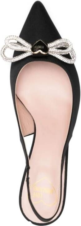 Love Moschino Zwarte Satijnen Slingback Schoenen met Kristalstrik Black Dames