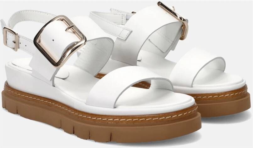 Luca Grossi Witte Leren Sandalen met Gouden Gesp White Dames