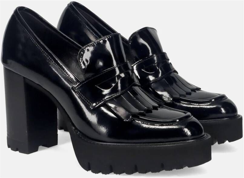 Luca Grossi Zwarte franje loaferschoenen Black Dames