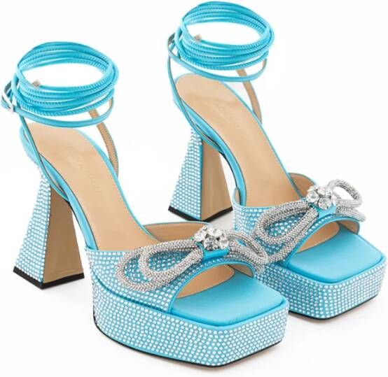 Mach & Mach Blauwe Kristal Plateau Sandalen met Dubbele Strik Blue Dames