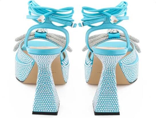 Mach & Mach Blauwe Kristal Plateau Sandalen met Dubbele Strik Blue Dames