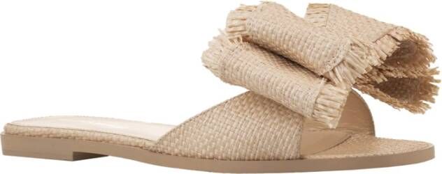 Mach & Mach Bruine Raffia Platte Sandalen met Strik Brown Dames