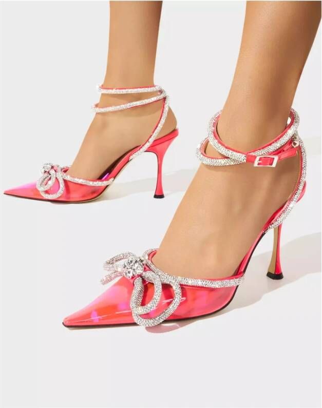 Mach & Mach Neon Pink PVC Double Bow Stilettos Pink Dames